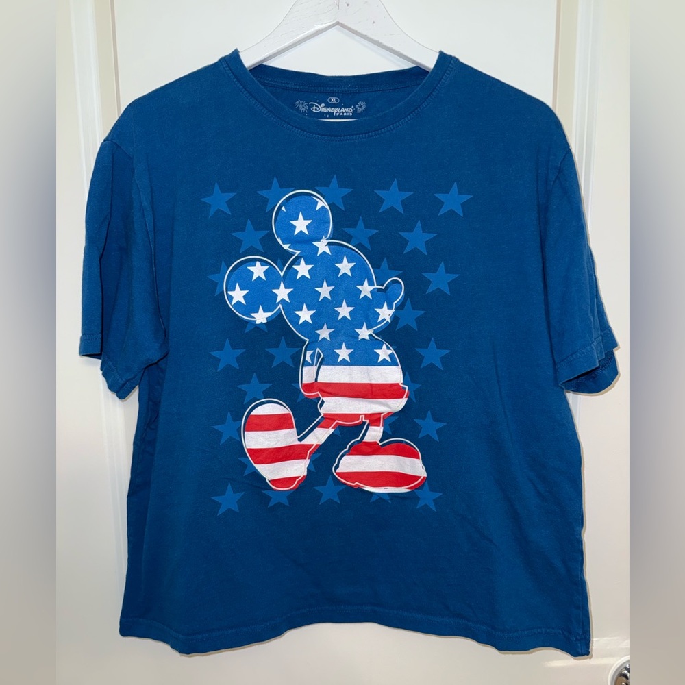 Disneyland Paris Blue Tee with Patriotic Mickey Design